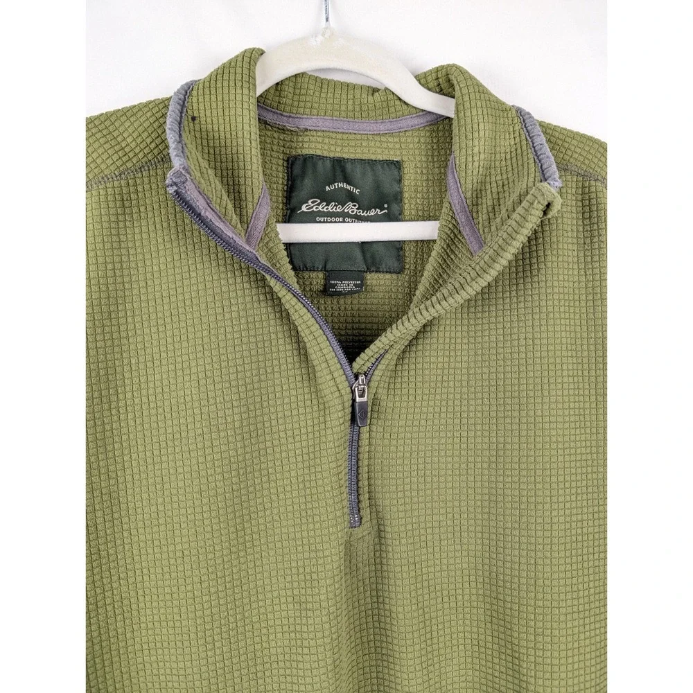 Eddie Bauer Mens 1/4 Zip Waffle Fleece Sweater Size M Green Pullover Outdoor - Picture 4 of 10